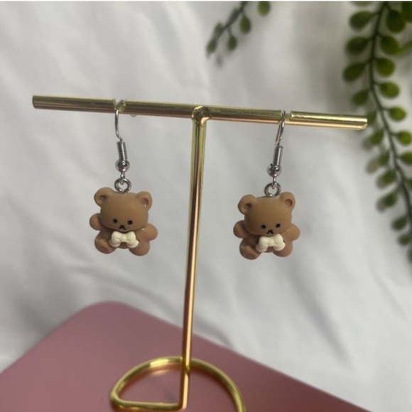 ❤️ FREE Bear Love Bow Animal Girly Drop Pop Art Artsy Kids Chic Hip Earrings - Picture 4 of 8